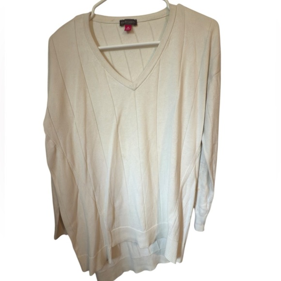 🌹VINCE CAMUTO V NECK ASYH HEM DROP NEEDLE SWEATER - Picture 2 of 5